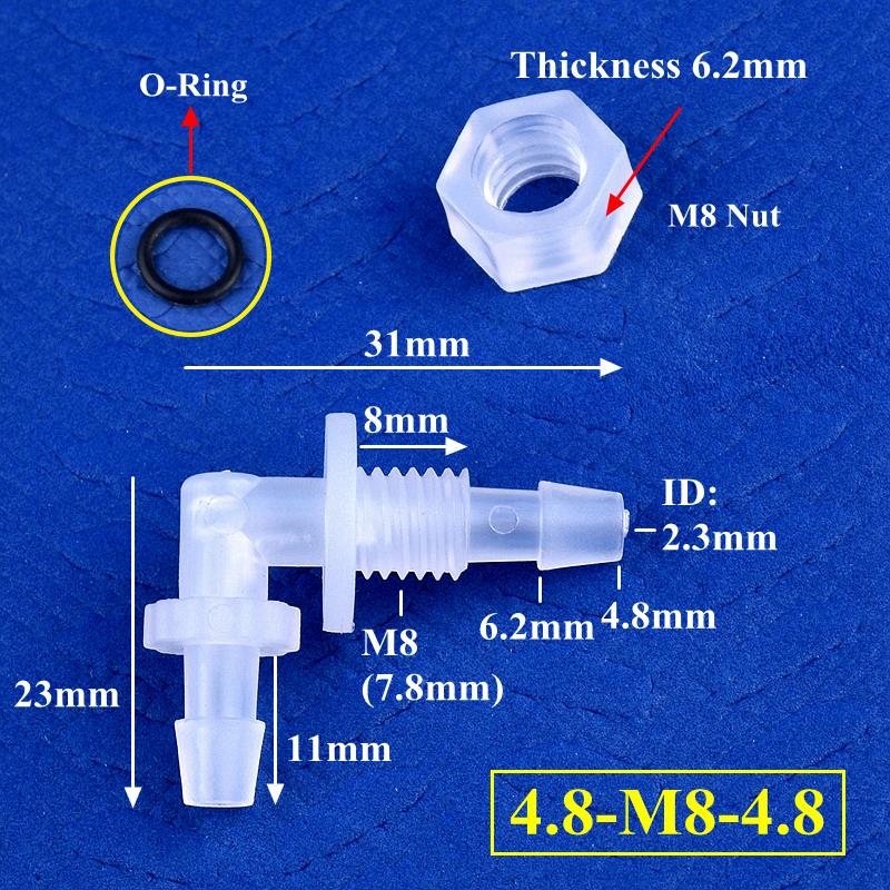 5~200pcs M6~G1/2 To 2.4-11.1mm PP Pagoda Elbow Connector+Nut O-Ring Irrigation Aquarium Tank Adapter Irrigation Water Hose Joint