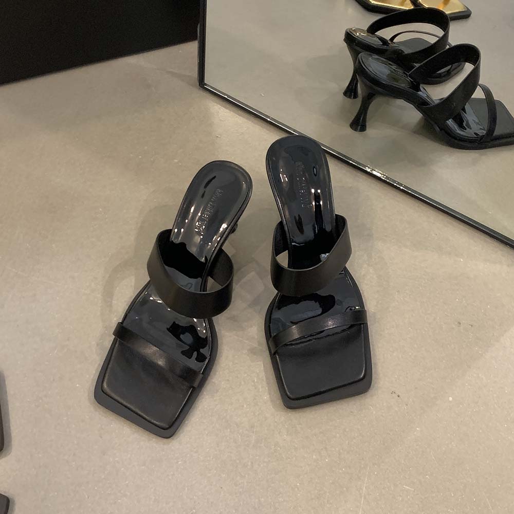 Мода Модные женские тапочки-слайды на шпильках с тонким каблуком, черные, серебристые, белые, летние туфли-мюли на открытом воздухе, сексуальные сандалии, тапочки-слайды