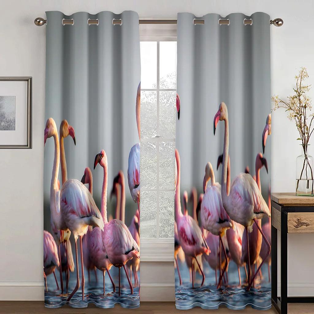 Высококачественные плотные затемняющие шторы с принтом фламинго, пляжа и моря, розовые животные для окон в гостиной, высокие затемняющие шторы, новые шторы
