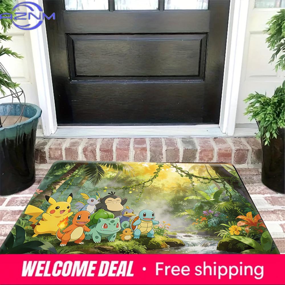 Pokemon Tropical Forest Print Doormat Anti-slip Absorbent Floor Mat for Home Entrance Bedroom Living Room Decor