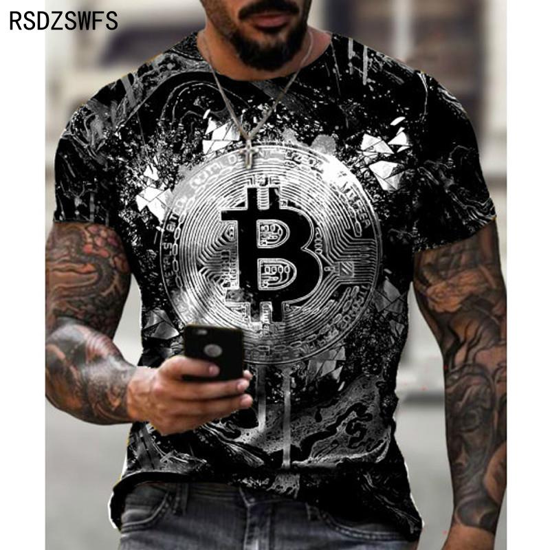 Модная мужская футболка с биткойн-графикой и 3D принтом, летняя уличная одежда с круглым вырезом и коротким рукавом, повседневные свободные топы, футболка, мужская одежда