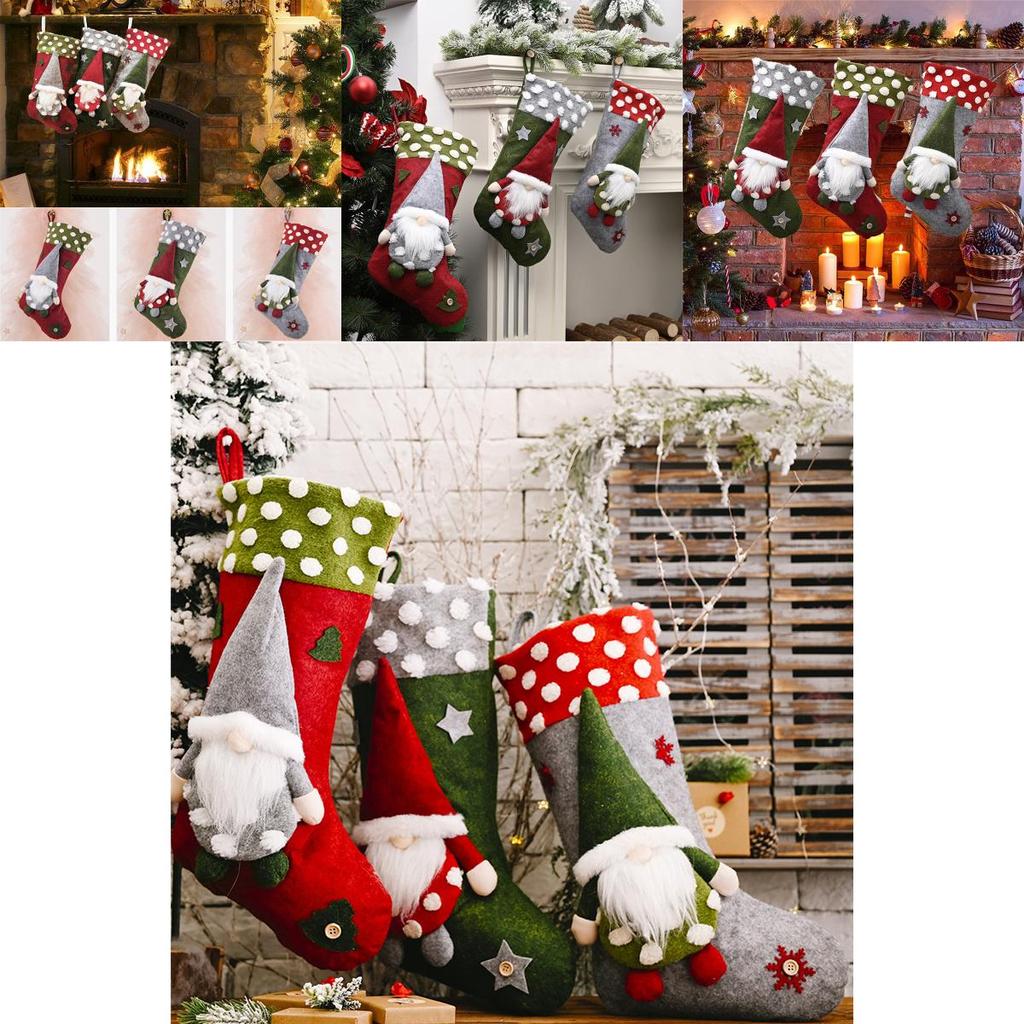 Cozy And Durable Gnome Santa Claus Christmas Stocking For Tree Hanging And Gifts
