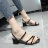 Womens Sandals 2025Summer New High Heels Sandals Fashion Casual Leather Sandals for Women Square Open Toe Sandal Sandalias Mujer