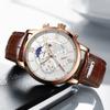 2021 LIGE Watches Mens Top Brand Luxury Clock Casual Leathe 24Hour Moon Phase Мужские часы Спортивные водонепроницаемые кварцевые хронографы + коробка
