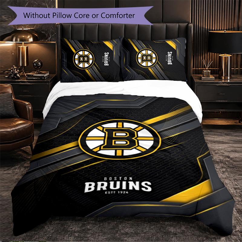 Boston Bruins Pattern Microfiber 3Pcs Bedding Set Decor Duvet Cover Set For Bedroom Home Use