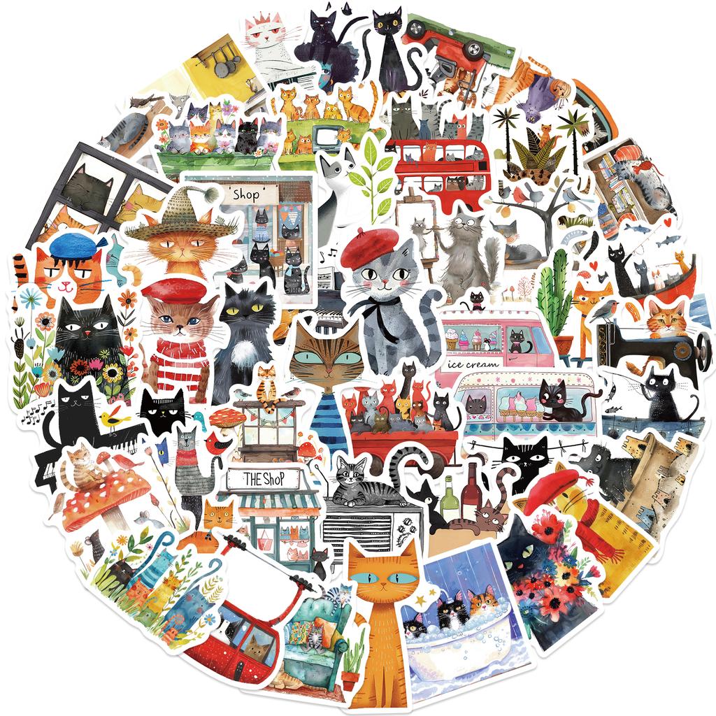 50PCS Cute Cat Stickers Waterproof Funny Cats Decals for Water Bottle Laptop Skateboard Scrapbook Luggage Kids Toys