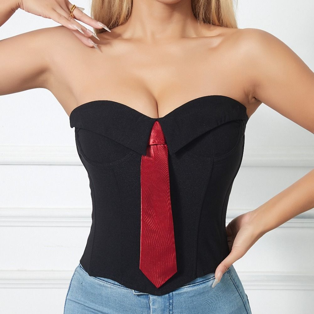 Sleeveless Strapless Sliming Vest Necktie Crop Tube Tops Spicy Girl Style Women Corset Ladies