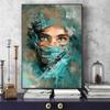 Abstract Portrait of a Woman with a Green Veil, Canvas, Wall Art Poster and Prints, Watercolor Painting for the Decor of the Living Room