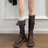 Зимние ботфорты на платформе для женщин, модные ботильоны с ремешком и пряжкой, винтажные ботильоны на низком квадратном каблуке, женская обувь
