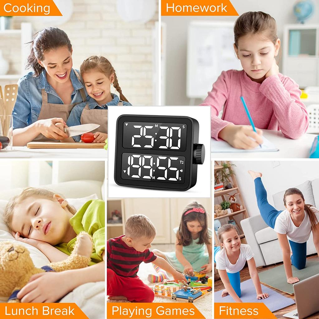 NOKLEAD большой ЖК-цифровой будильник, кухонный таймер, цифровой комнатный таймер, будильник для спальни, прикроватные настольные часы