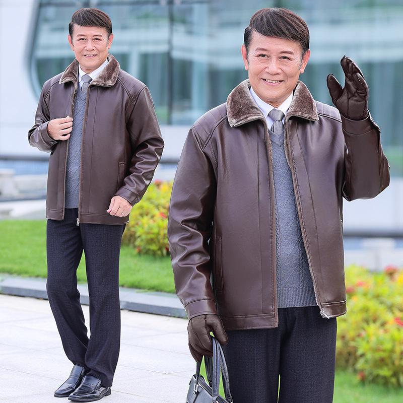 Утолщенные бархатные кожаные куртки среднего и пожилого возраста для полных мужчин. Зимние куртки для мужчин больших размеров. Свободные теплые кожаные куртки больших размеров.