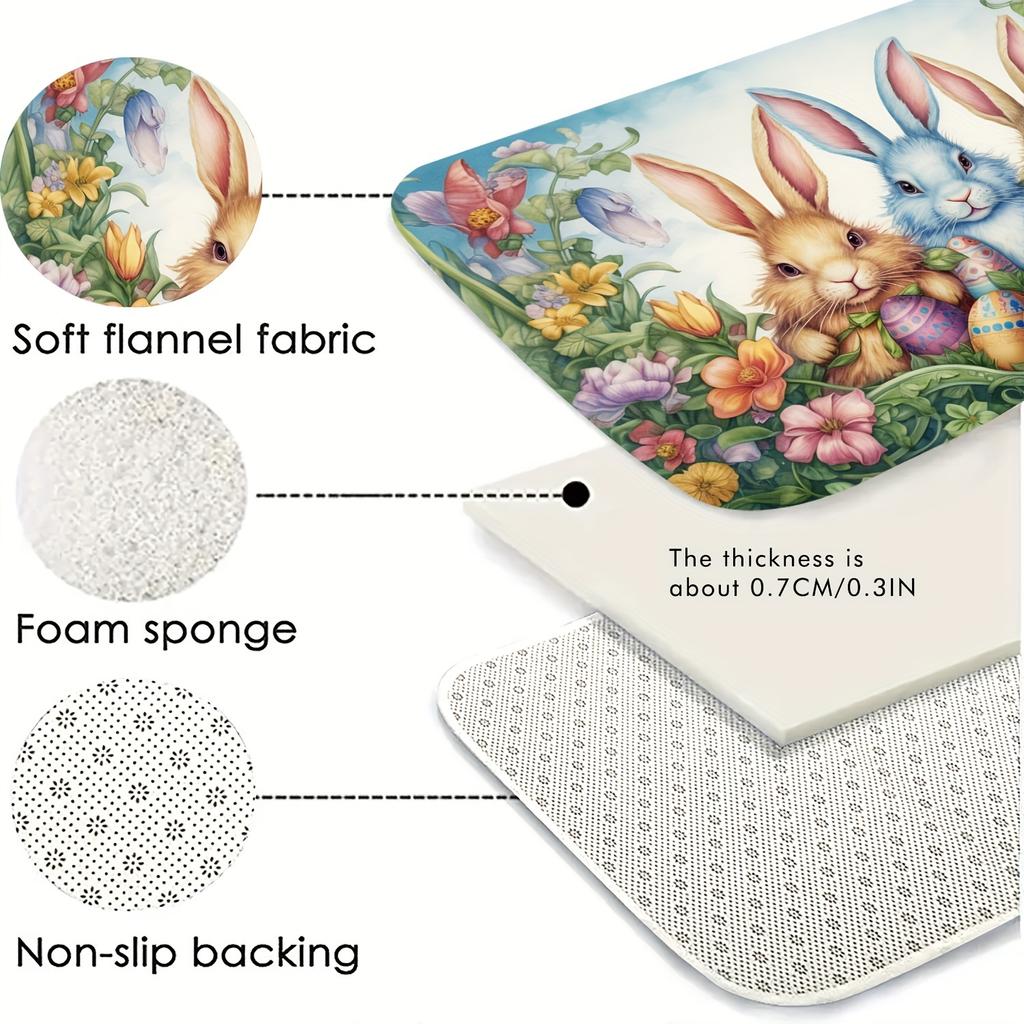 1pc Easter Festive Kitchen Mats Rabbit And Egg Pattern Mat  Thickened Kitchen Floor Mat Waterproof Non-slip Oil-proof Floor Mat Runner Rug
