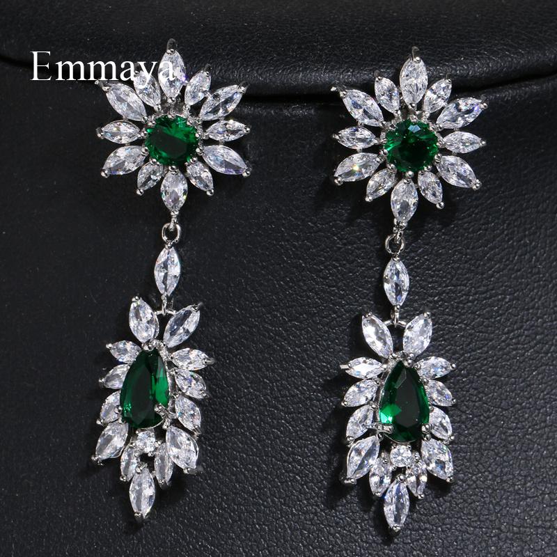 Emmaya Fashion Design For Women Flower-shape Long Earring AAA Zirconia Multicolors Choice In Party Dazzling Ornament