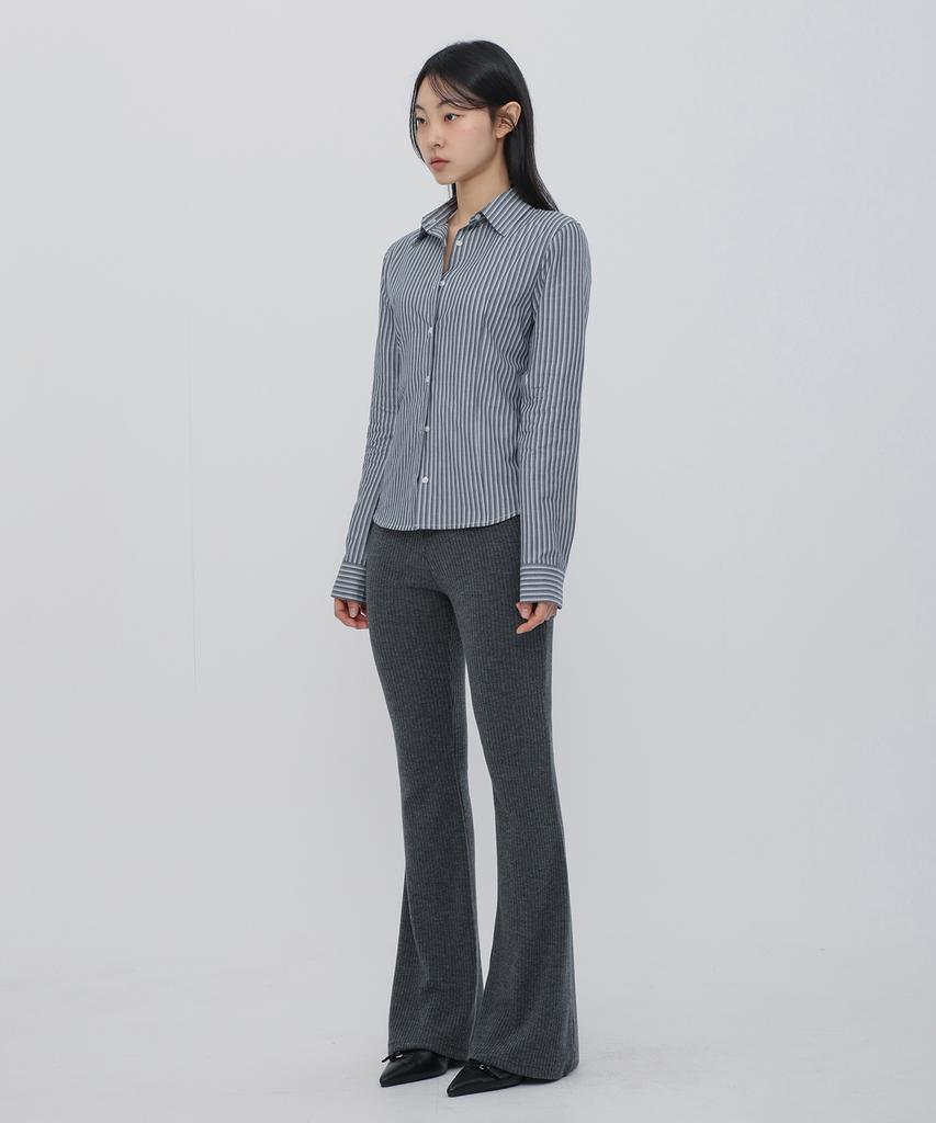 CHICKS Ribbed Bootcut Pants Charcoal