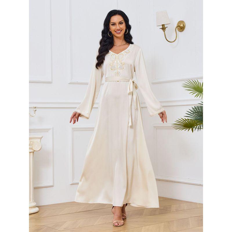Magic Queen Middle East Cross-Border Dubai Women's Robe New Arrival Beaded Elegant Silm Belt Dress Dress