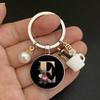 A-Z Letters Elegant Imitation Pearl Key Chain Charm Enamel 26 Letters Key Ring