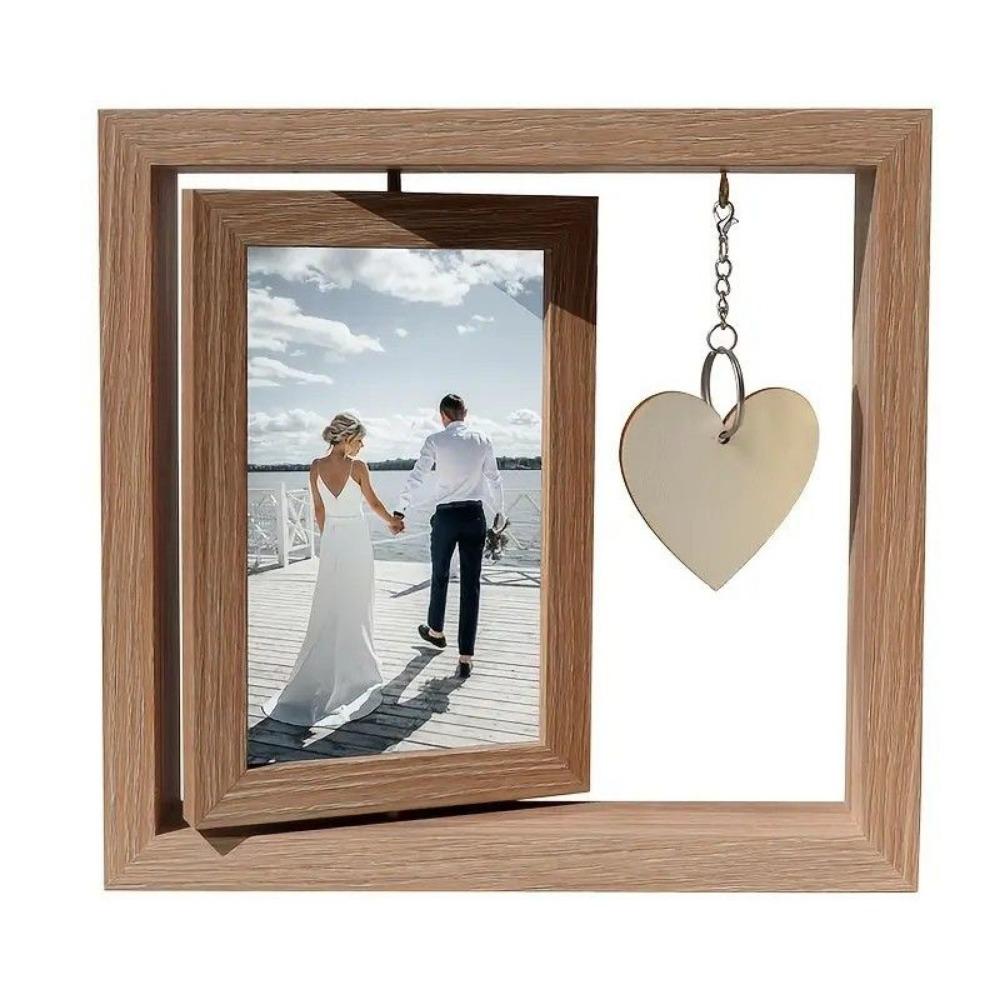 With Heart Pendant Desktop Photo Frame Wooden Photo Display Frame Home Supplies