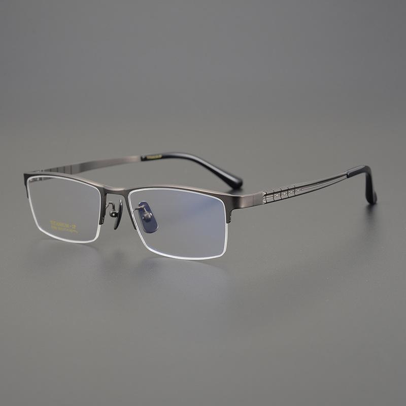 Ultra-Light Half Frame Size 52 Organ Legs Pure Titanium Glasses Frame Men'S Business Retro 91093 Can Be Equipped With Myopia Glasses Frame Women