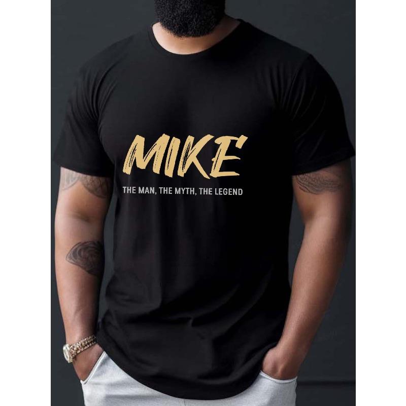 Plus Size Grew Neck T-shirt For Men, 'MIKE' Pattern Short Sleeve Tees For Summer, Casual Style