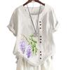 Women's Casual Cotton Linen Blouse with 6 Printed Patterns, Round Neck, and Short Sleeves S-5XL