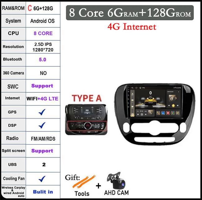 Android 14 для Kia Soul 2 2013-2019 Автомобильный радиоприемник Мультимедийный проигрыватель GPS Навигация DSP Экран