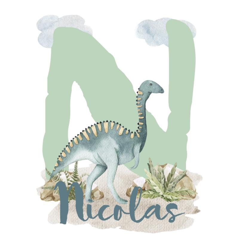 Акварельный мультяшный динозавр Персонализированные плакаты и принты Печать на холсте Настенное искусство Картина для детской комнаты Декор для детской