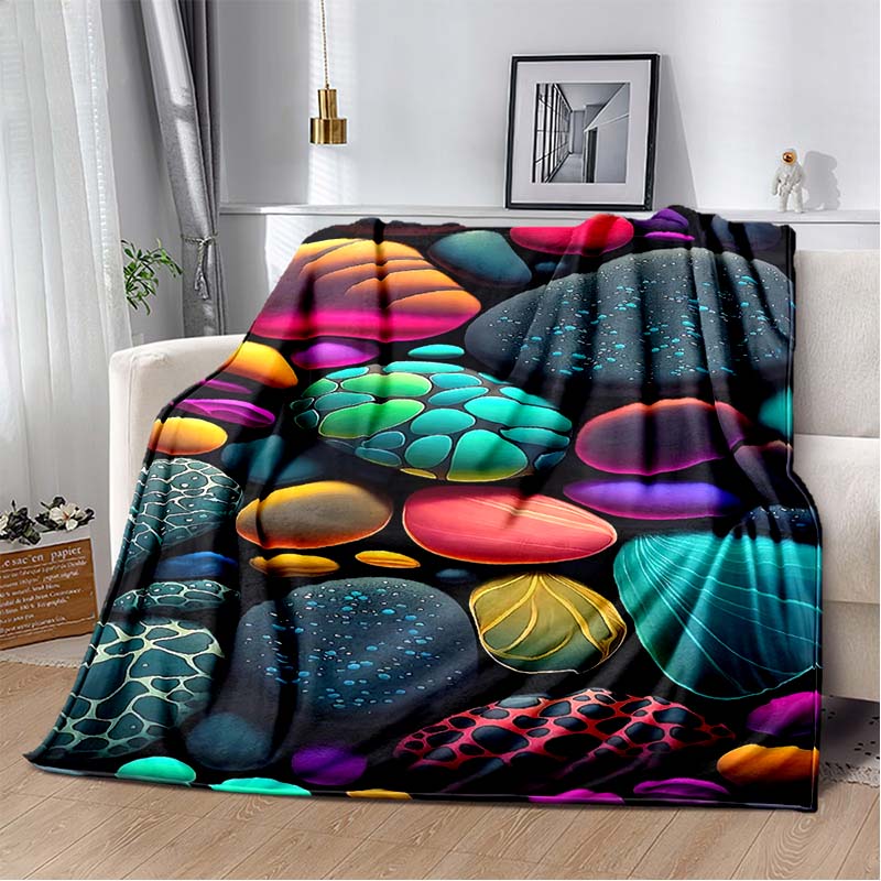 3D Fashion Wave Pebble Starfish Cartoon Flannel Blanket Sofa Bed Bedroom Warm Portable Exquisite Extra Large Warm Blanket Gift