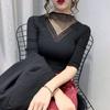 Half High Neck Mesh Hollow Sweater Base Sweater Autumn and Winter Lace Patchwork Knit Sweater Women's Top