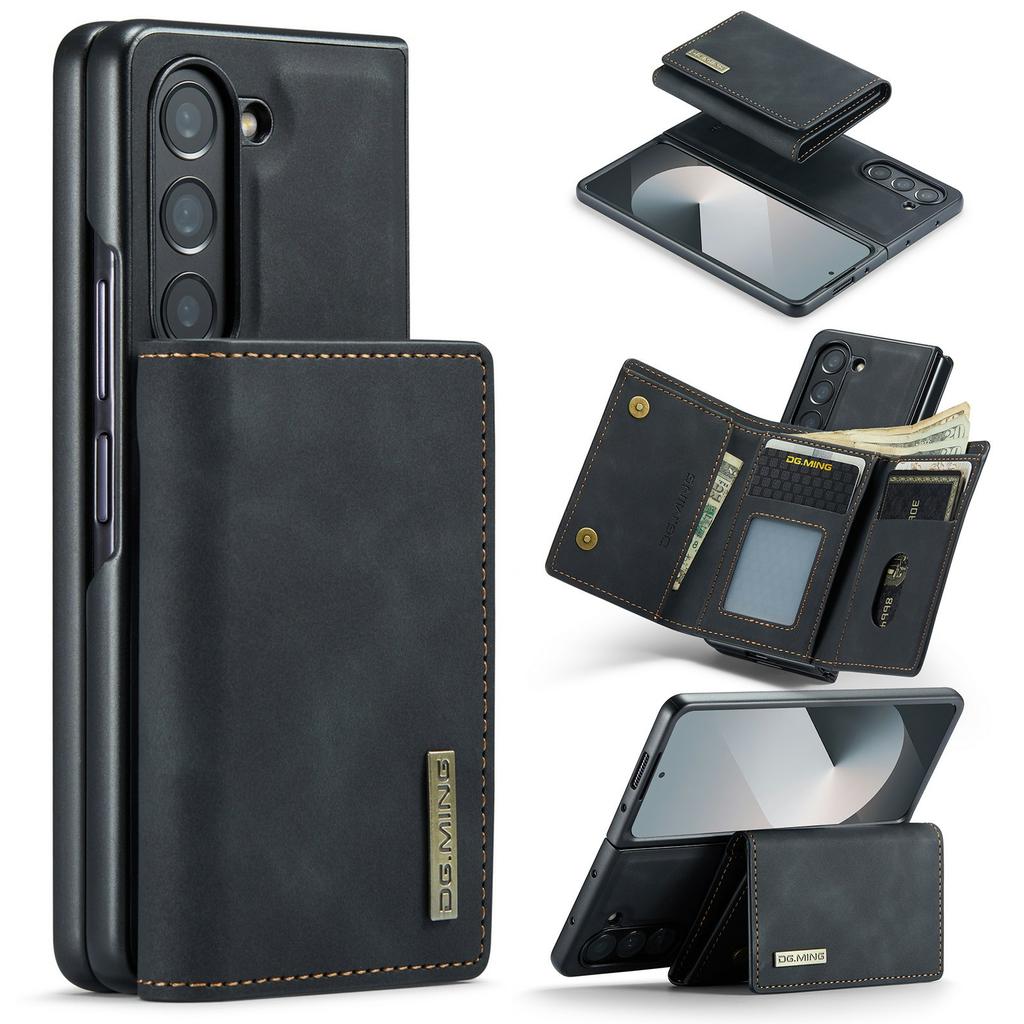 DG.MING M1 Series for Samsung Galaxy Z Fold6 5G Phone Case PU + TPU + PC Back Cover with Magnetic Tri-Fold Wallet Kickstand