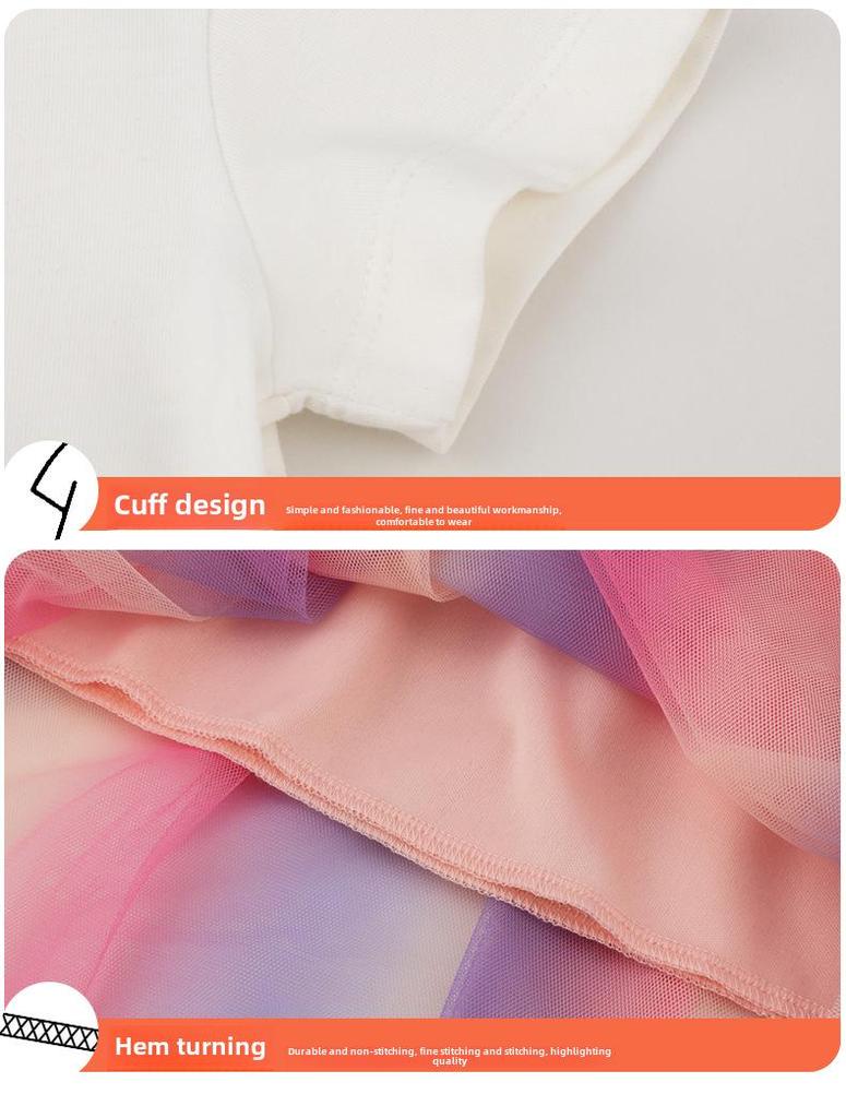 «Новое летнее платье принцессы для девочек 2024 года из трикотажной сетки с короткими рукавами»