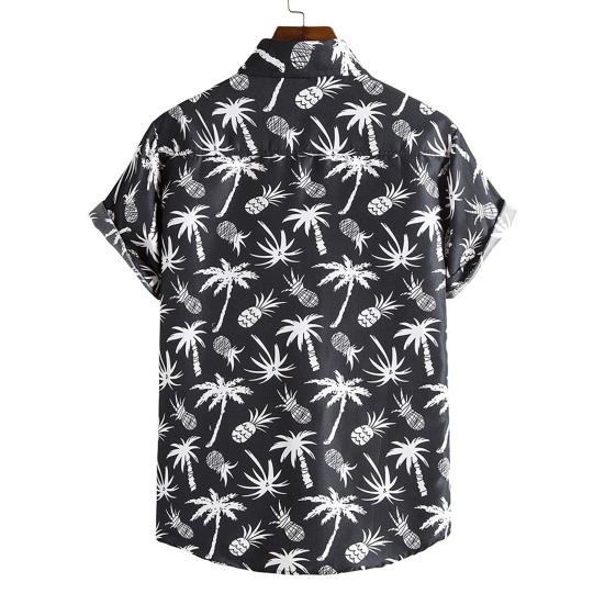 Turn-down Collar Short Sleeve Men Shirt Buttons Down Summer Coconut Tree Print Hawaiian Shirt for Travel