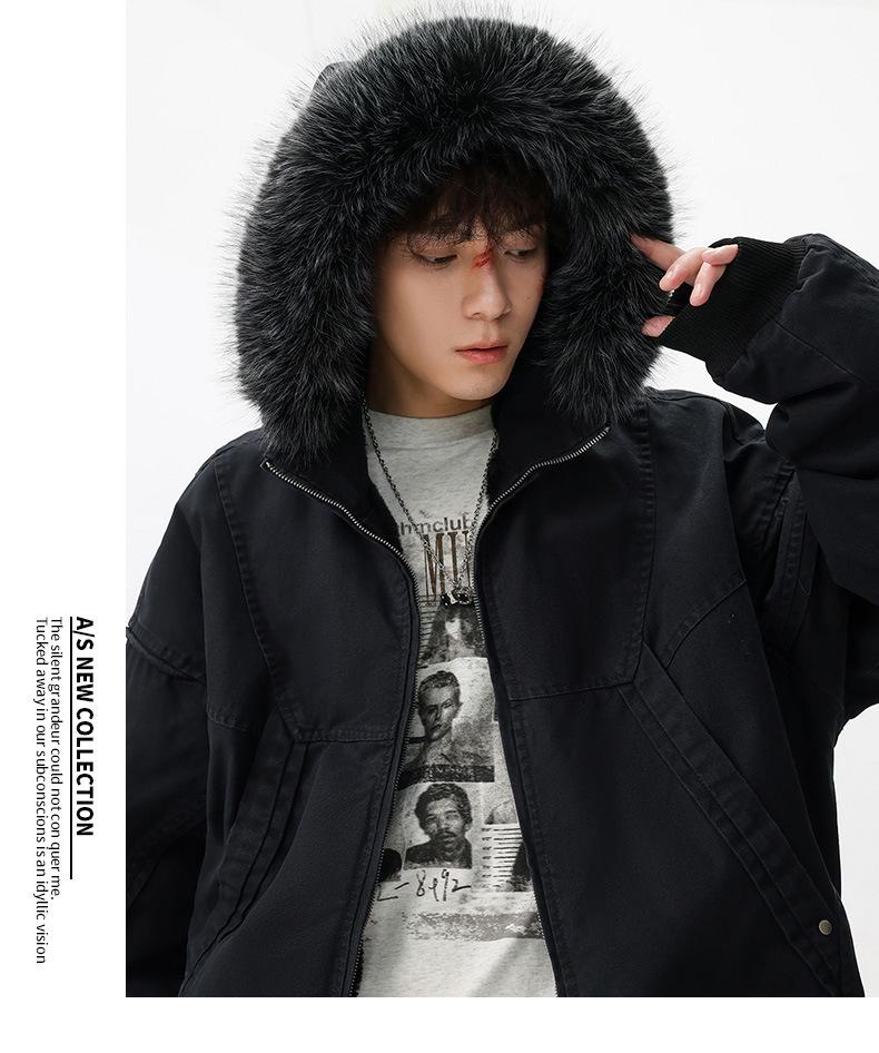 Men's Winter Retro Haute Couture Cotton Jacket with Fur Collar, Plus Velvet Thickened, Warm Outerwear.