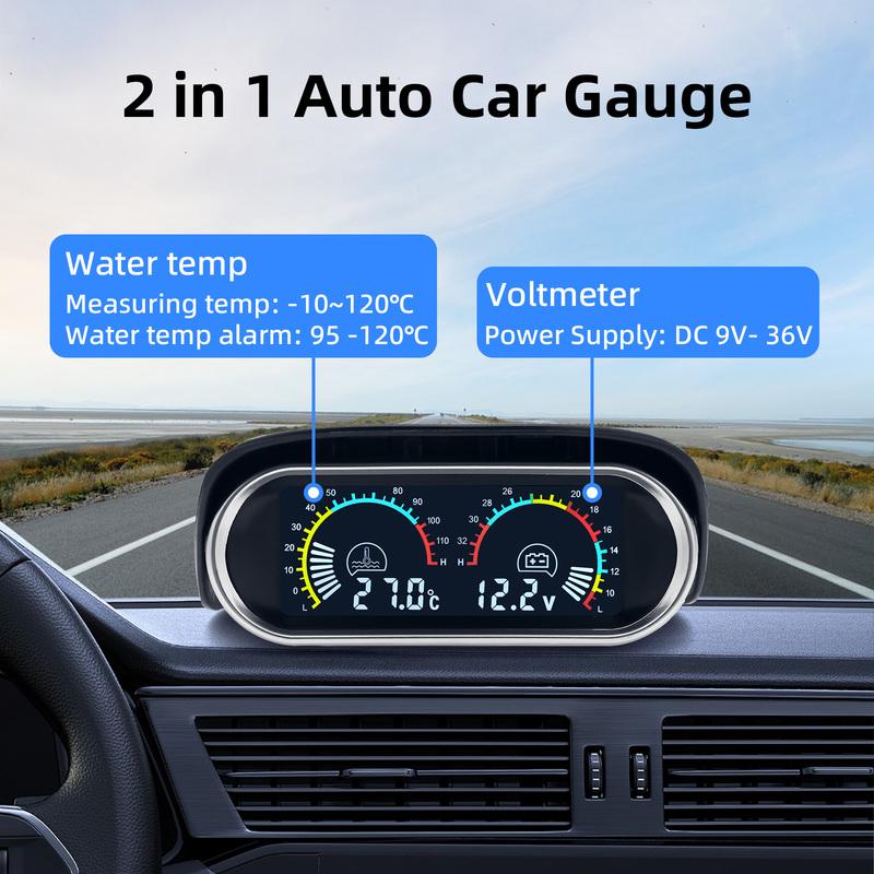 2 in 1 Auto Digital Water Temp Meter &Voltmeter &Oil Pressure Gauge Volt Voltage Meter with 1/8NPT Sensors For Car Truck 12V 24V