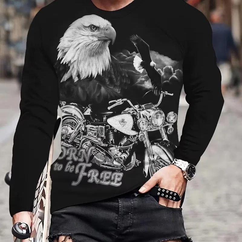 Fashion Eagle 3D Digital Printing Men's Casual Comfortable Long Sleeve T Shirt Fall Men's Patterned Clothing Tops Men's Gifts