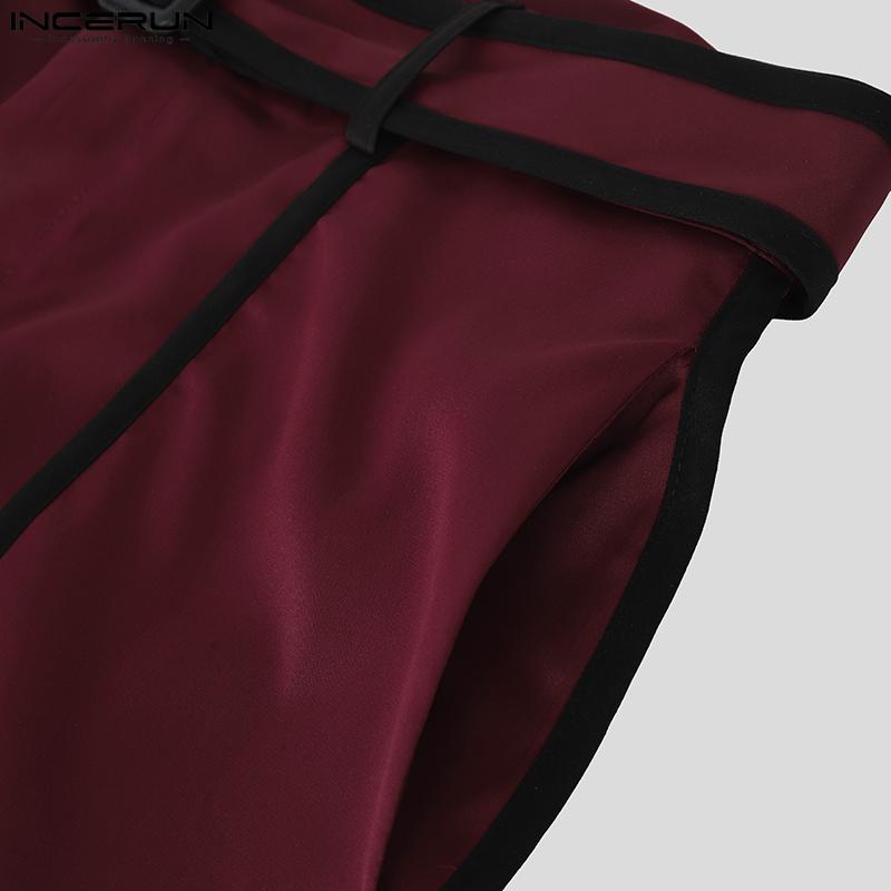 INCERUN Men Stitching Long Sleeve Cropped Tops and Long Pants Outfits Sets