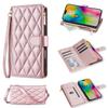 For iPhone 17 Air Case Rhombus Stitching Leather Wallet Phone Cover with Long/Short Strap