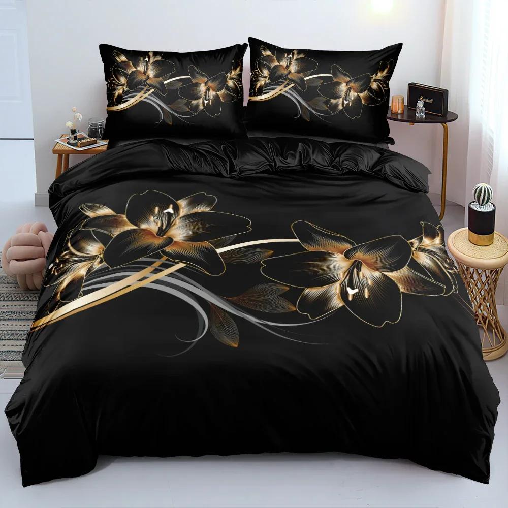 3D Printed Classic Flower Blue Gold Bedding Set Single Twin Double Queen King Cal King Size Bed Linen Set