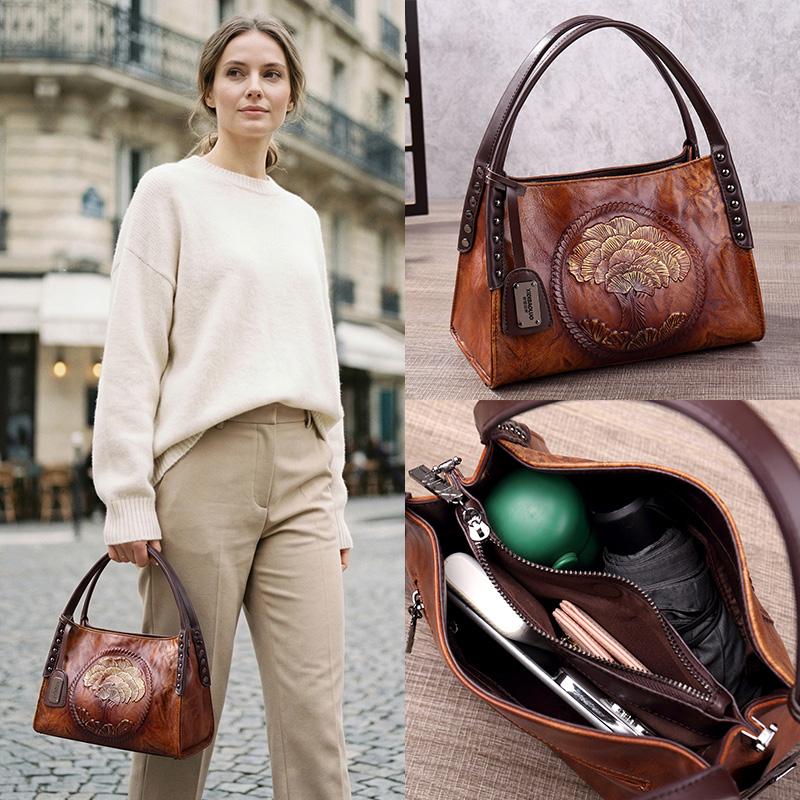 New Chinese Style Women's Bag European and American Retro Embossed Hand-painted Portable Messenger Vegetable Blue Bag