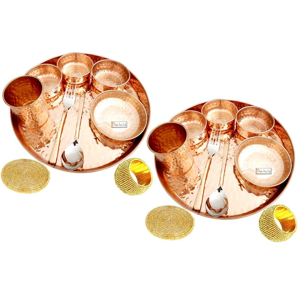 Prisha India Craft Hammered Design, обеденный набор из чистой меди Thali, 16 предметов, сервиз на 2 персоны