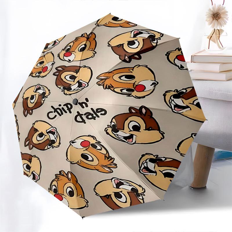 Chip 'n' Dale Themed Automatic Opening and Closing Umbrella, Brightly Colored 8-rib Portable Umbrella, Suitable for Men and Women, A Perfect
