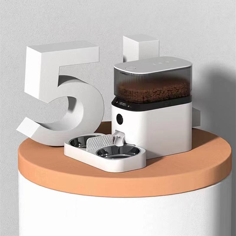 Tuya Автоматическая кормушка для домашних животных 5 л Большая емкость из нержавеющей стали Двойная чаша Интеллектуальная сенсорная панель Управление с помощью приложения Камера Кормушка для домашних животных