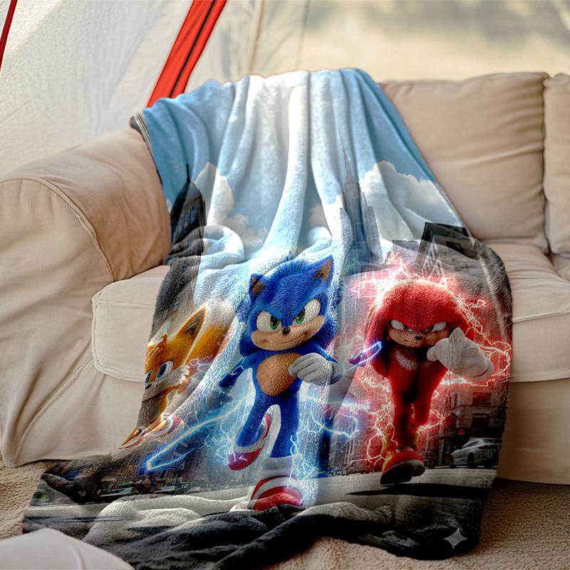1pc SONIC Blanket, Home Printed Throw Blanket - Soft Blanket Gift for Family, Washable Sofa Bed Blanket