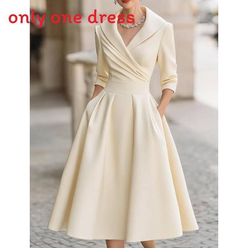 Elegant Satin Long Sleeve Dress With High Waist For Business And Street Style Women