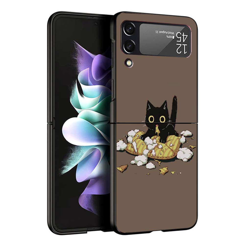 Мультяшный Милый Черный Кот Чехол Для Телефона Для Samsung Galaxy Z Flip7 Flip6 5G Flip5 Flip4 Flip3 ZFlip 7 6 3 4 5 Ударопрочная Задняя Крышка Ga