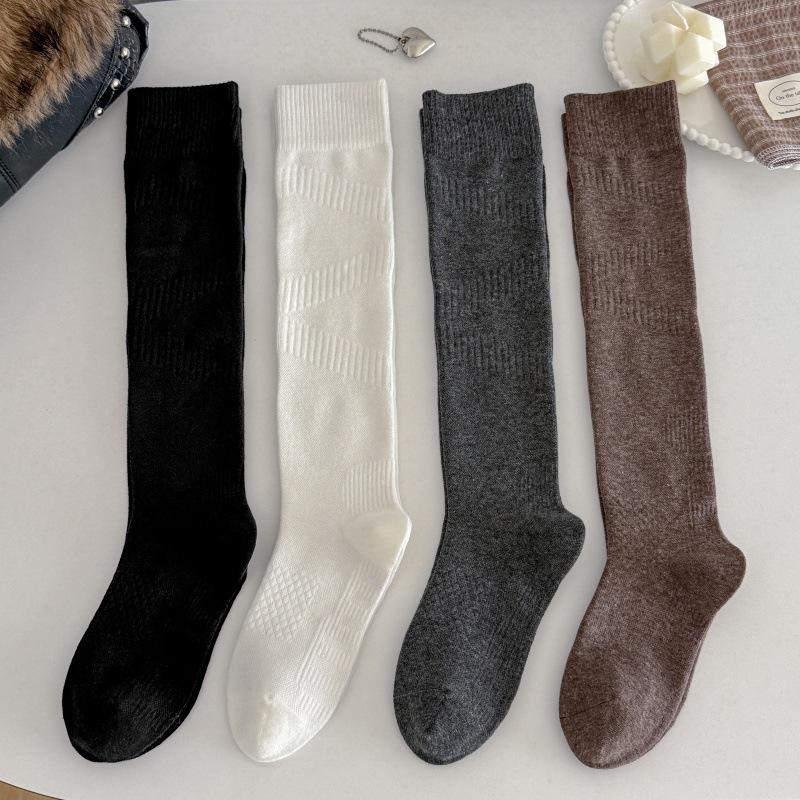 Sock Children's Calf Socks Slimming and Knee-length Cotton Stockings Pure Color Long Tube Pile-up Stockings