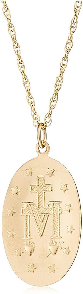 Магазин Сделано в Японии Ожерелье 14KGF Позолоченная медаль Мария Цепочка с винтом Металл Гипоаллергенный Сделано в Японии Овальный Маленький k14gf34 [Ювелирные изделия M] Мужские Женские