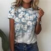 Summer Round Neck 3D Flower Print Top Fashionable Casual Short Sleeved Women's T-shirts
