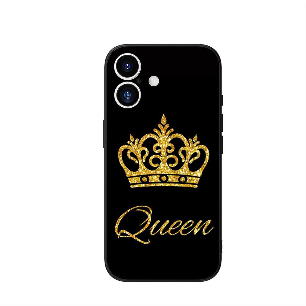 Queen King Princess Crown Phone Cover Case for Apple iPhone 16 15 14 Plus 13 12 Mini 17 Pro Max + 16E Air 16+ ProMax Casing