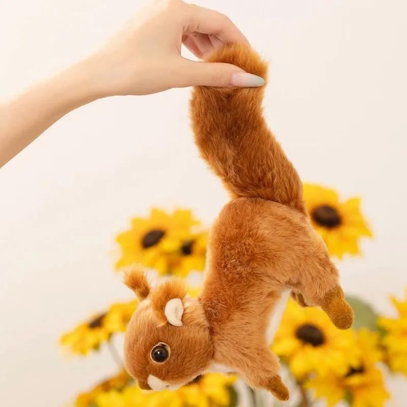 Plush sitting brown squirrel 16 cm, realistic toy for decor and gifts