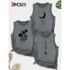 Moon, floral, and arrow combination gift print pattern round neck3Pack of sleeveless vests for women in spring, summer, and autumn